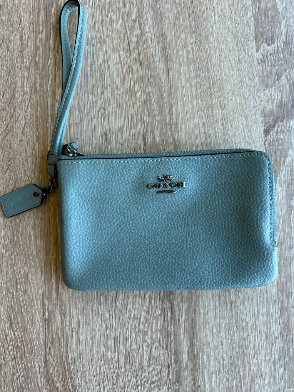Coach Seafoam Leather Wristlet with Strap